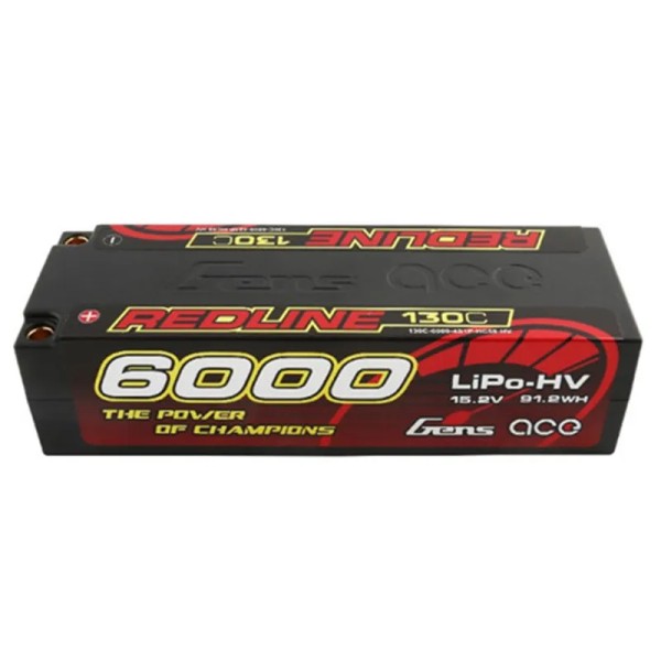 Gens Ace Redline Series 6000mAh 15.2V 130C 4S1P Hard Case HV Ultra LCG LiPo Battery